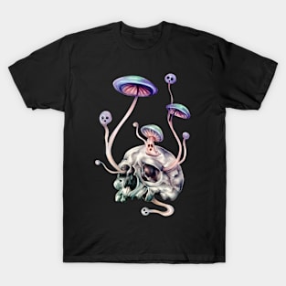A skull with mushrooms growing out of it T-Shirt